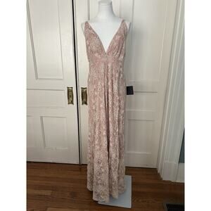 Lulus Lace Formal Maxi Dress Womens Size 1X Tan Ivory Bridesmaid Wedding NWT